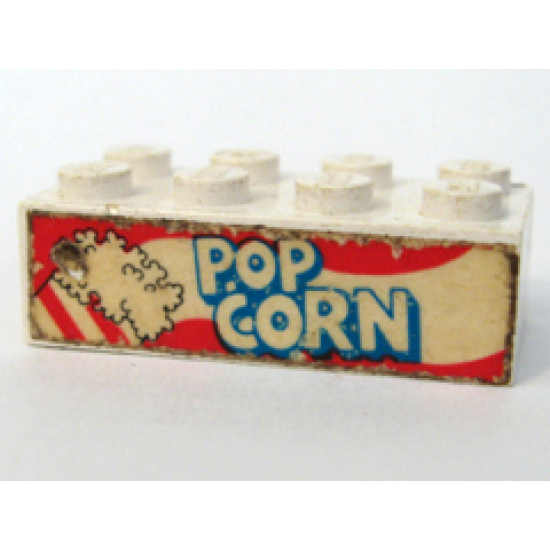 Brick 2 x 4 with Popcorn with 3 White Stripes on Bag Pattern both sides (Stickers) - Set 6390