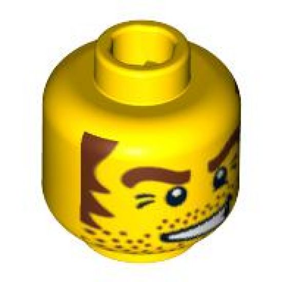 Minifigure, Head Male Stubble, Brown Eyebrows and Sideburns, White Pupils Pattern - Blocked Open Stud