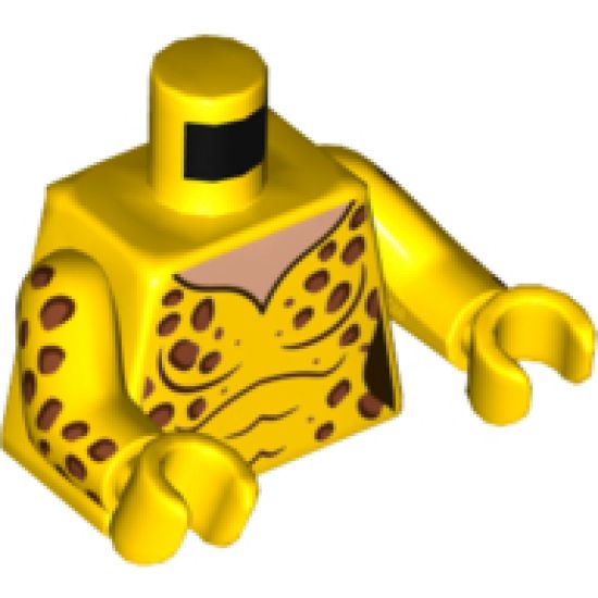 Torso Female Catsuit, Light Nougat Neck, Dark Orange Leopard Spots Pattern / Yellow Arms with Leopard Spots Pattern / Yellow Hands