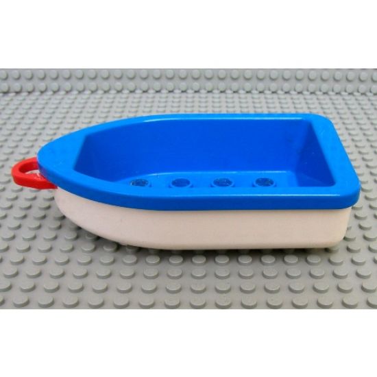 Duplo, Boat with Tow Loop Red, White Bottom and 2 x 4 Studs Inside