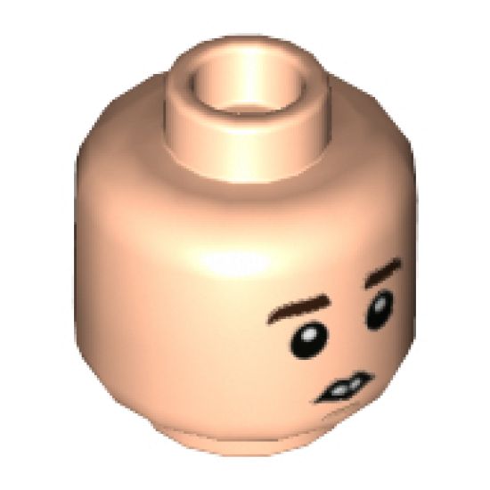 Minifigure, Head Dual Sided Child Reddish Brown Eyebrows, Teeth, Concerned / Eyes Closed Pattern - Hollow Stud
