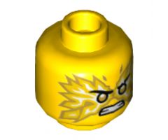 Minifigure, Head Dual Sided Reddish Brown Eyebrows, Scar, White Pupils, Smile / Gold Pupils, Fire, Angry Pattern - Hollow Stud