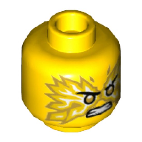 Minifigure, Head Dual Sided Reddish Brown Eyebrows, Scar, White Pupils, Smile / Gold Pupils, Fire, Angry Pattern - Hollow Stud
