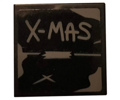 Tile 2 x 2 with Dark Bluish Gray 'X-MAS' and Tape on Black Background Pattern (Sticker) - Set 75810