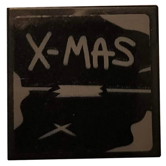 Tile 2 x 2 with Dark Bluish Gray 'X-MAS' and Tape on Black Background Pattern (Sticker) - Set 75810