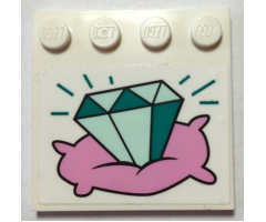 Tile, Modified 4 x 4 with Studs on Edge with Bright Pink Cushion and Large Green Faceted Gem Pattern (Sticker) - Set 41288