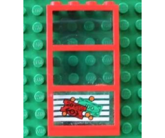 Window 1 x 4 x 6 Frame with 3 Panes, Fixed Glass with Trans-Light Blue Glass with Money and Red Ticket Left Pattern (Sticker) - Set 4556