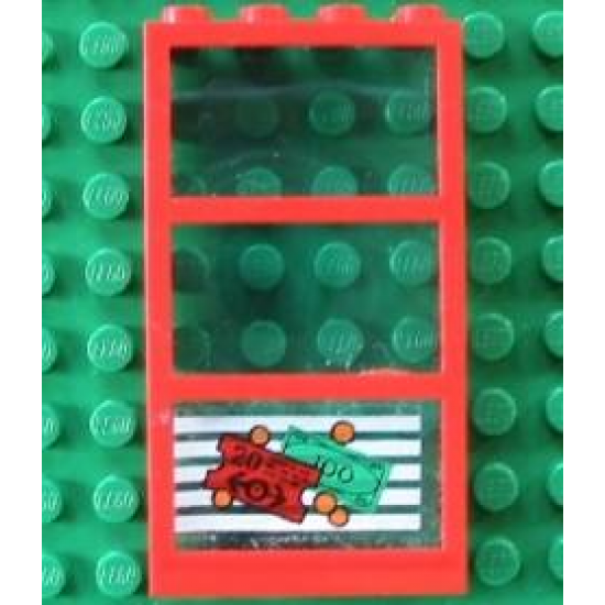 Window 1 x 4 x 6 Frame with 3 Panes, Fixed Glass with Trans-Light Blue Glass with Money and Red Ticket Left Pattern (Sticker) - Set 4556