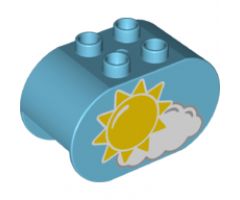 Duplo, Brick 2 x 4 x 2 Rounded Ends with Sun and Cloud and Raincloud Pattern