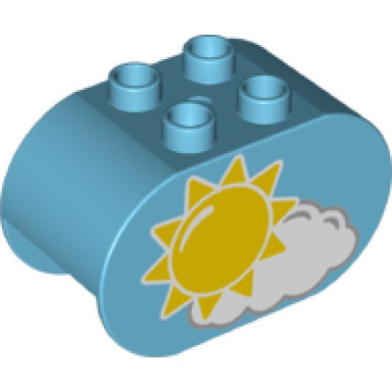 Duplo, Brick 2 x 4 x 2 Rounded Ends with Sun and Cloud and Raincloud Pattern