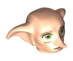 Minifigure, Head, Modified Dobby Type 2 with Lime Green Eyes Detailed and Black Mouth Pattern