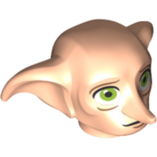 Minifigure, Head, Modified Dobby Type 2 with Lime Green Eyes Detailed and Black Mouth Pattern