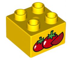 Duplo, Brick 2 x 2 with 2 Red Tomatoes and Tomato Slice Pattern