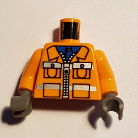Torso Town Construction Zipper Jacket, Blue Shirt, Safety Stripes Pattern / Orange Arms / Dark Gray Hands