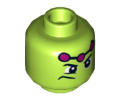 Minifigure, Head Male Wide Eyes, Frown to Side, Three Magenta Dots Pattern (Brainiac) - Hollow Stud