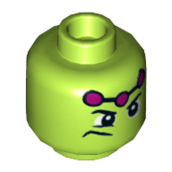 Minifigure, Head Male Wide Eyes, Frown to Side, Three Magenta Dots Pattern (Brainiac) - Hollow Stud