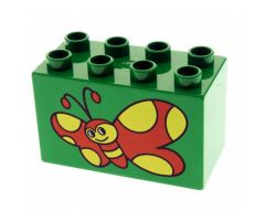 Duplo, Brick 2 x 4 x 2 with Red Butterfly with Yellow Spots Pattern