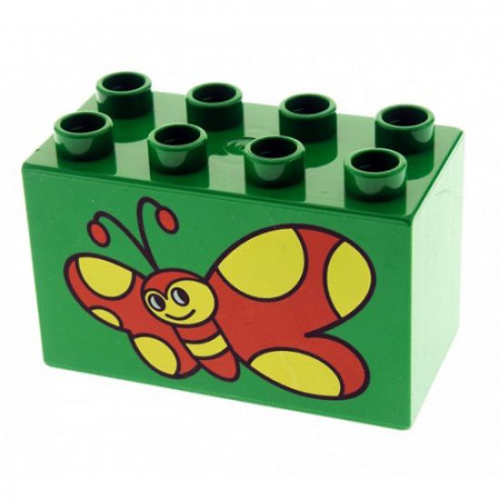 Duplo, Brick 2 x 4 x 2 with Red Butterfly with Yellow Spots Pattern