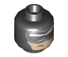 Minifigure, Head Balaclava, Black and White Mask with Silver Edge and Crooked, Off-Center Scowl on Nougat Face Pattern - Hollow Stud