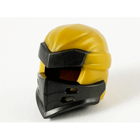 Minifigure, Headgear Ninjago Wrap Type 7 with 4 Slits on Front and Pearl Gold Fabric Pattern