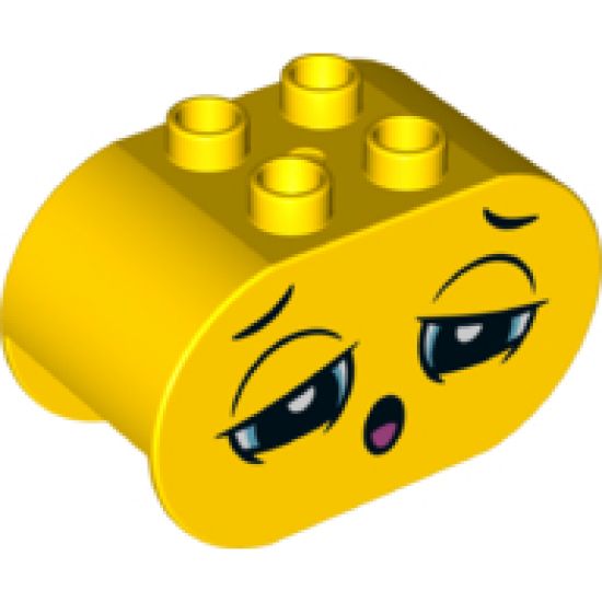 Duplo, Brick 2 x 4 x 2 Rounded Ends with Tired Face and Sleeping Face on Reverse Pattern