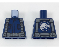 Torso Shirt with Pockets, Dark Bluish Gray Suspenders and Belt with Pouches, Silver Jurassic World Logo on Back Pattern