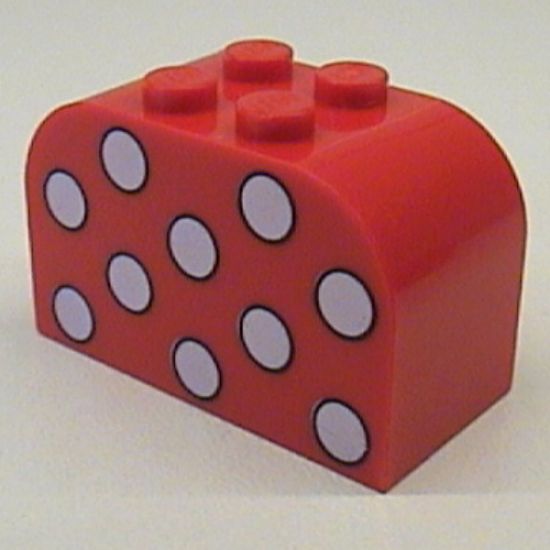 Slope, Curved 4 x 2 x 2 Double with Four Studs with Dots White Pattern