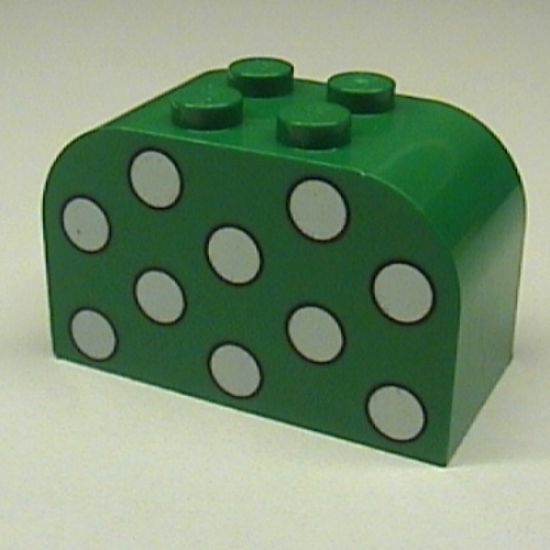 Slope, Curved 4 x 2 x 2 Double with Four Studs with Dots White Pattern