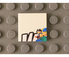 Tile 2 x 2 with Black 'W' Upper Half and Minifigures Pattern