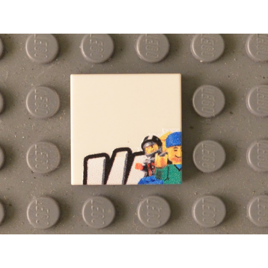 Tile 2 x 2 with Black 'W' Upper Half and Minifigures Pattern