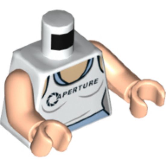 Torso Female Outline, White Tank Top with 'APERTURE' over Bright Light Blue Tank Top Pattern / Light Nougat Arms / Light Nougat Hands