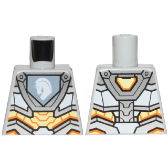 Torso Nexo Knights Armor with Orange and Gold Circuitry and Emblem with White Horse Pattern