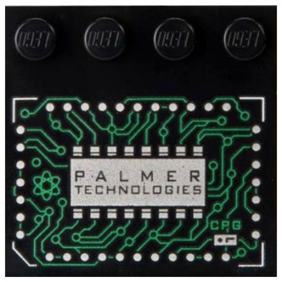 Tile, Modified 4 x 4 with Studs on Edge with Integrated Circuits and 'PALMER TECHNOLOGIES' Pattern