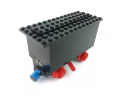 Train Battery Box Car with Two Contact Holes, Red Switch Lever, Blue and Red Magnets, Red Wheels, and Black Roof