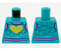 Torso Tank Top, Dark Pink Neck and Midriff, Yellow Heart, and Metallic Blue Spots Pattern