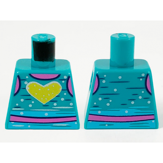 Torso Tank Top, Dark Pink Neck and Midriff, Yellow Heart, and Metallic Blue Spots Pattern