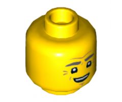 Minifigure, Head Dual Sided Dark Bluish Gray Eyebrows, Wrinkles, Worried / Smile Pattern - Hollow Stud
