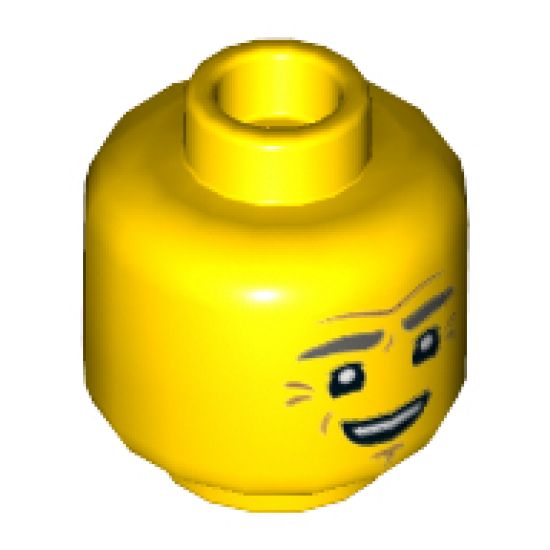Minifigure, Head Dual Sided Dark Bluish Gray Eyebrows, Wrinkles, Worried / Smile Pattern - Hollow Stud