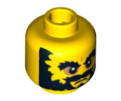 Minifigure, Head Beard Black, Bushy Eyebrows, Angry Mouth, White Pupils Pattern - Blocked Open Stud