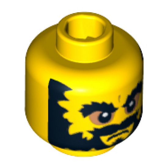 Minifigure, Head Beard Black, Bushy Eyebrows, Angry Mouth, White Pupils Pattern - Blocked Open Stud
