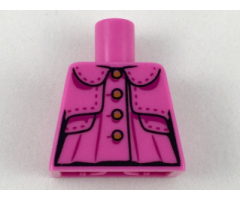 Torso Female Top with Collar, Shrug, Medium Nougat Buttons, Magenta Stitching and Gathers Pattern