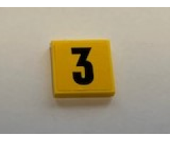 Tile 2 x 2 with Black Number 3 on Yellow Background Pattern (Sticker) - Set 60110