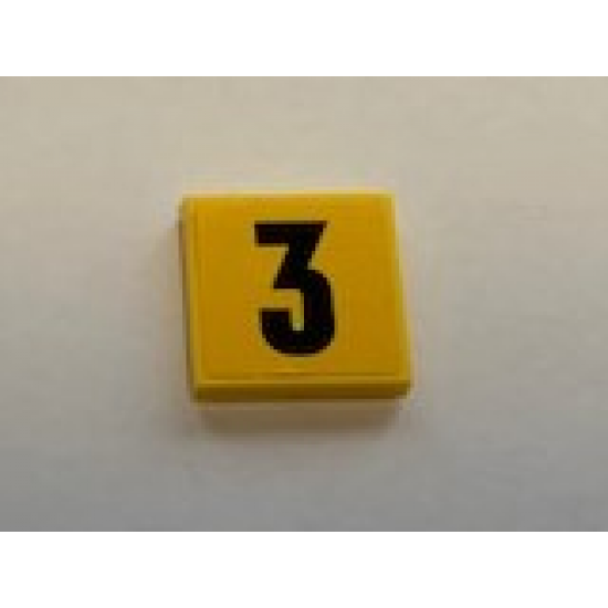 Tile 2 x 2 with Black Number 3 on Yellow Background Pattern (Sticker) - Set 60110