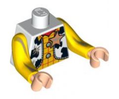 Torso Western Outfit Male with Sheriff Star and Dirt Stains Pattern (Woody) / Yellow Arms Long with Dark Tan Dirt Stains Pattern / Light Nougat Hands
