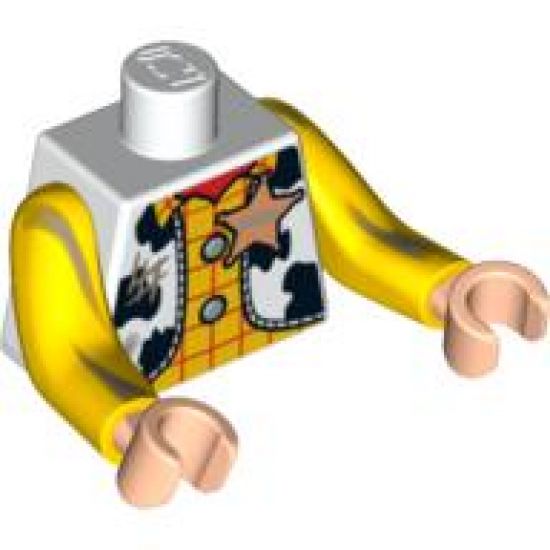 Torso Western Outfit Male with Sheriff Star and Dirt Stains Pattern (Woody) / Yellow Arms Long with Dark Tan Dirt Stains Pattern / Light Nougat Hands