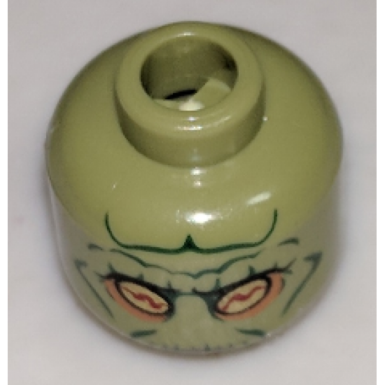 Minifigure, Head Alien with SW Neimoidian Green Facial Lines Pattern - Blocked Open Stud