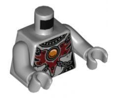 Torso Chima Female Outline with Chains, Dark Red Armor and Orange Round Jewel (Fire Chi) Pattern / Light Bluish Gray Arms / Light Bluish Gray Hands