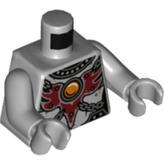 Torso Chima Female Outline with Chains, Dark Red Armor and Orange Round Jewel (Fire Chi) Pattern / Light Bluish Gray Arms / Light Bluish Gray Hands