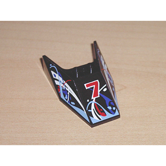 Windscreen 6 x 4 x 1 1/3 with Bottom Tabs and Hollow Studs with Number 7 and Blue, White and Red Swirls Pattern (Stickers) - Set 8223
