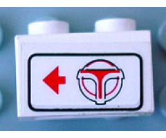 Brick 1 x 2 with Red Arrow on Left Side pointing Left & Airport Shuttle logo Pattern (Sticker) - Set 6399